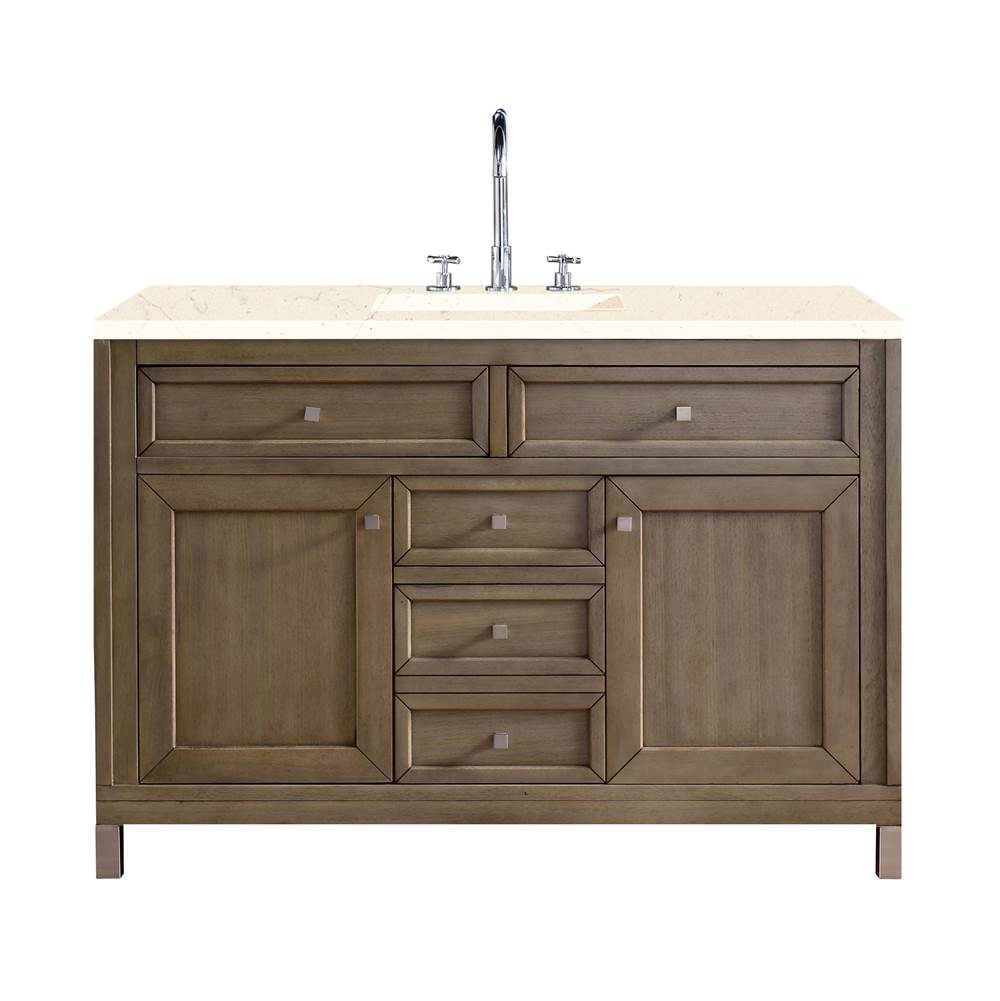 305-V48-WWW-3EMR 48 in. Chicago Single Vanity with 3 cm Eternal Marfil Quartz Top  White Washed Walnut -  James Martin Vanities