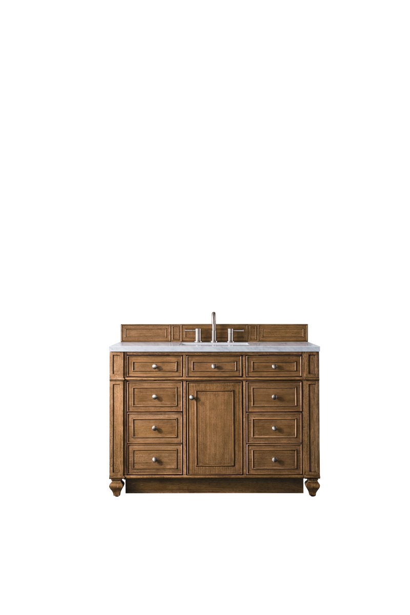 157-V48-SBR-3EJP 48 in. Bristol Single Vanity with 3 CM Eternal Jasmine Pearl Quartz Top  Saddle Brown -  James Martin Vanities