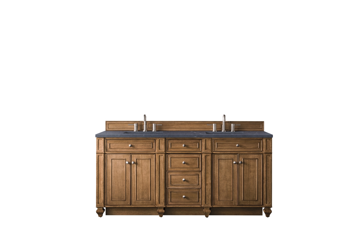 157-V72-SBR-3CSP 72 in. Bristol Double Vanity with 3 CM Charcoal Soapstone Quartz Top  Saddle Brown -  James Martin Vanities