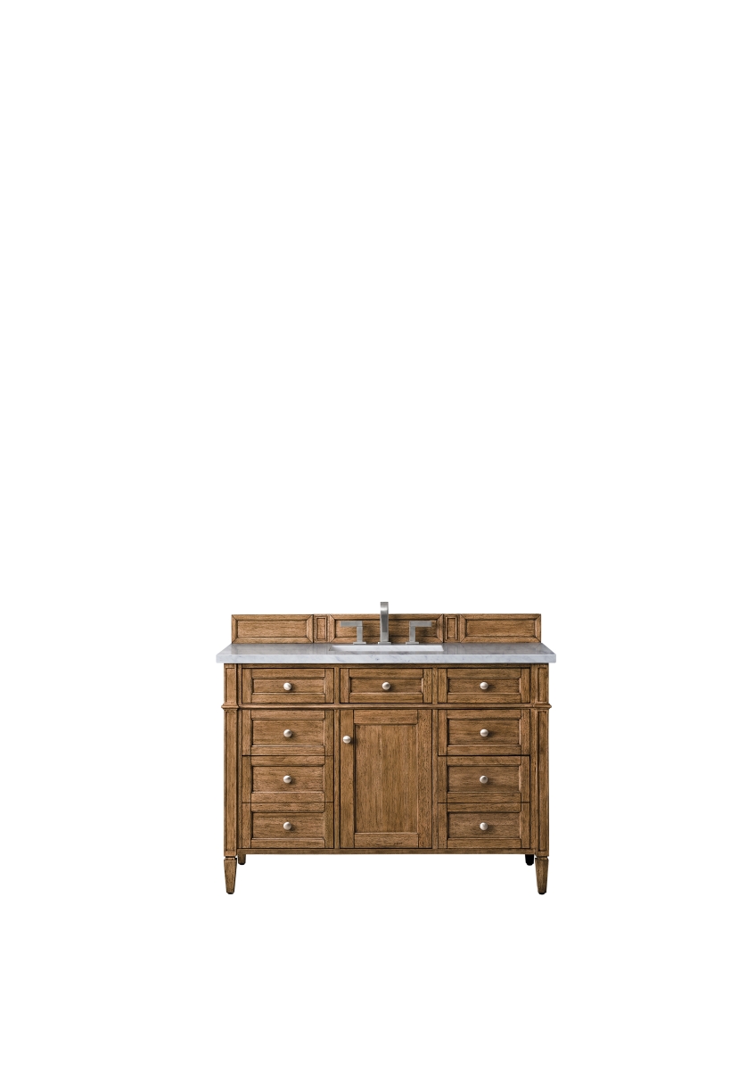 650-V48-SBR-3EJP 48 in. Brittany Single Vanity with 3 CM Eternal Jasmine Pearl Quartz Top  Saddle Brown -  James Martin Vanities