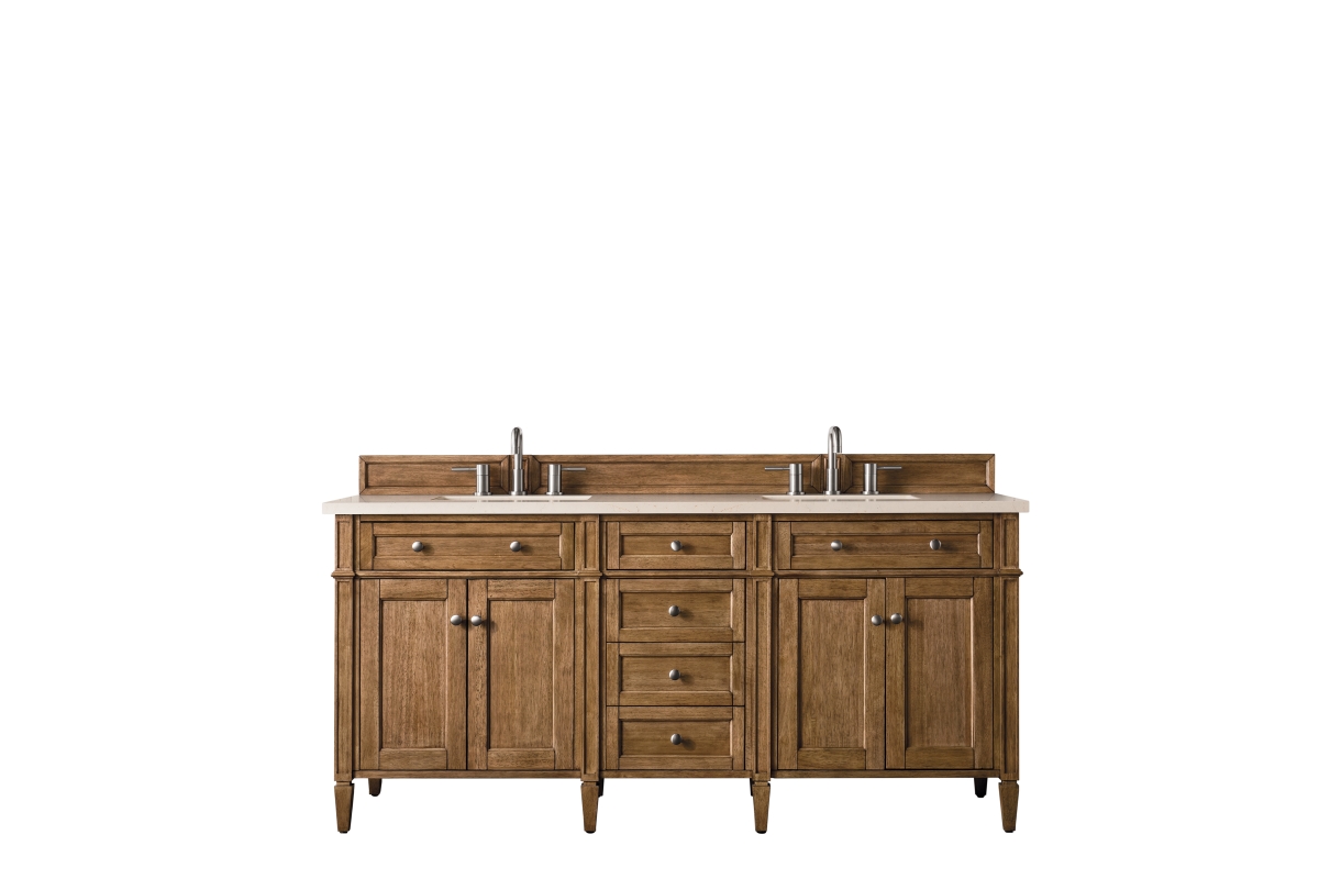 650-V72-SBR-3EMR 72 in. Brittany Double Vanity with 3 CM Eternal Marfil Quartz Top  Saddle Brown -  James Martin Vanities