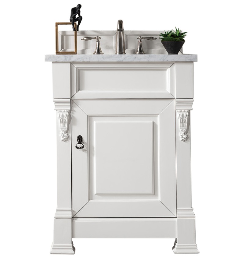 147-V26-BW-3CAR 26 in. Brookfield Single Vanity with 3 cm Carrara Marble Top  Bright White -  James Martin Vanities