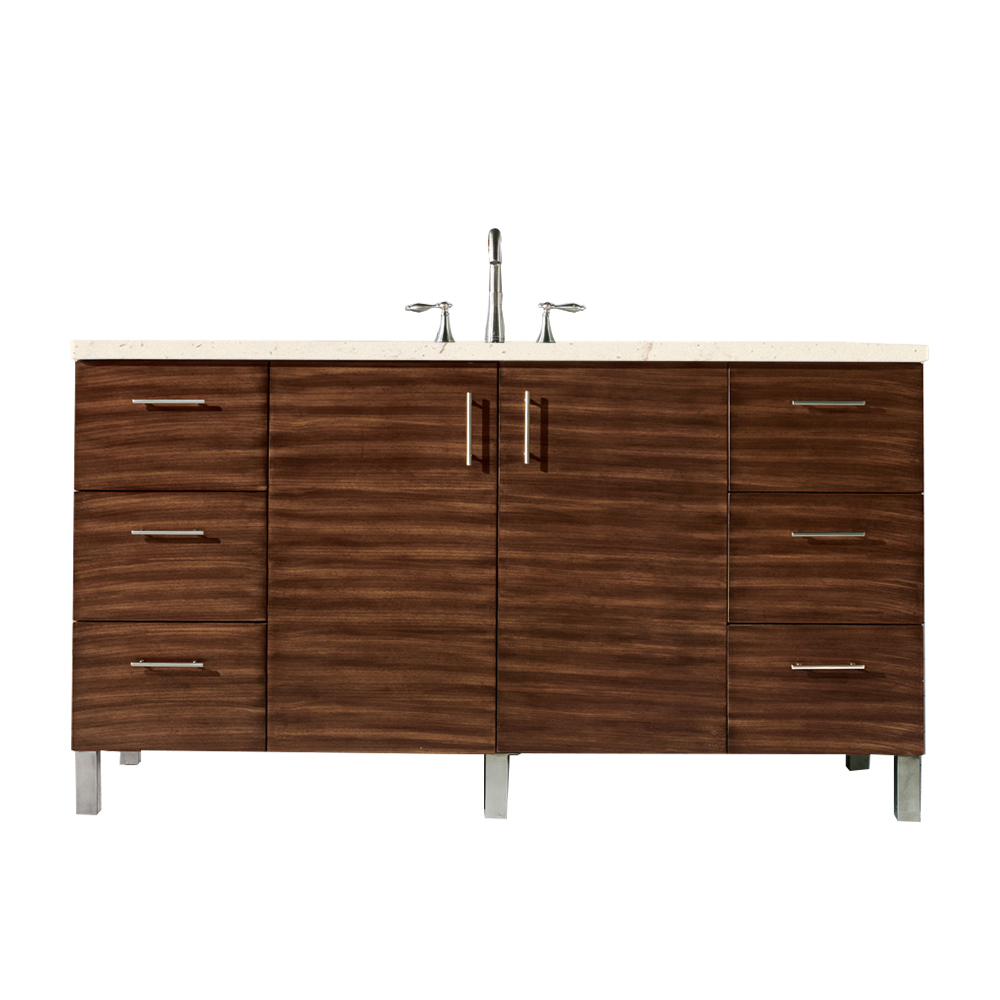 850-V60S-AWT-3EMR 60 in. Metropolitan Single Bathroom Vanity  American Walnut with 3 CM Eternal Marfil Quartz Top -  James Martin Vanities