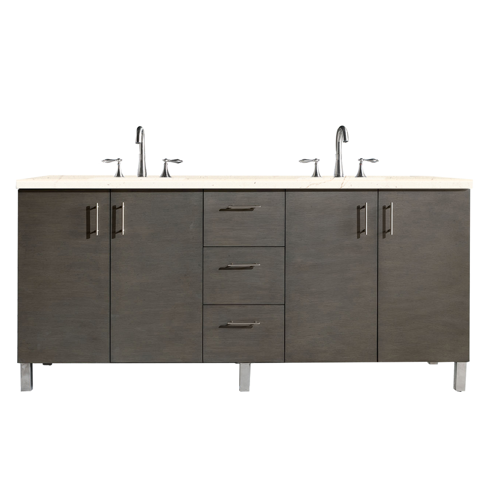 850-V72-SOK-3EMR 72 in. Metropolitan Double Vanity with 3 CM Eternal Marfil Quartz Top  Silver Oak -  James Martin Vanities