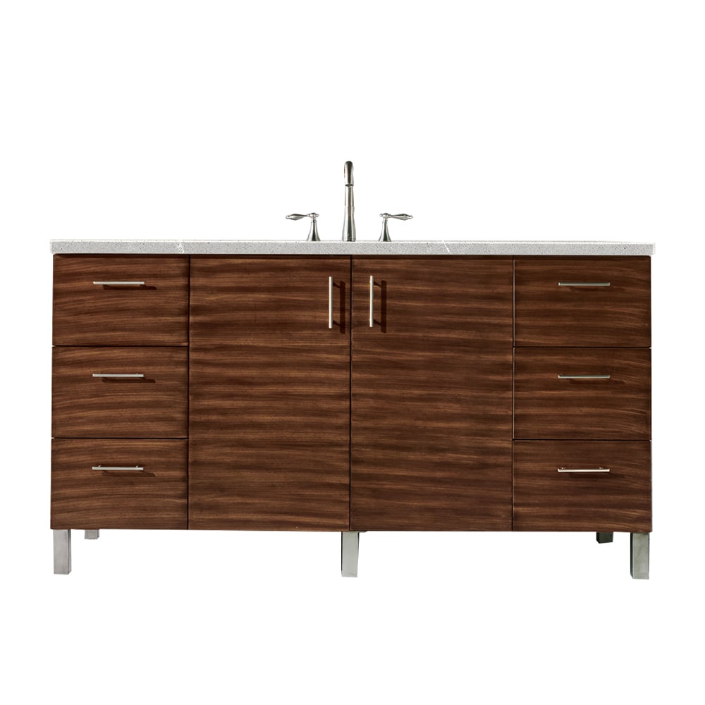 850-V60S-AWT-3ESR 60 in. Metropolitan Single Bathroom Vanity  American Walnut with 3 CM Eternal Serena Quartz Top -  James Martin Vanities