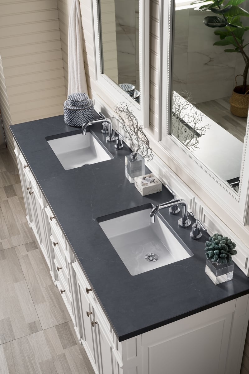 157-V72-BW-3CSP 72 in. Bristol Double Vanity with 3 CM Charcoal Soapstone Quartz Top  Bright White -  James Martin Vanities