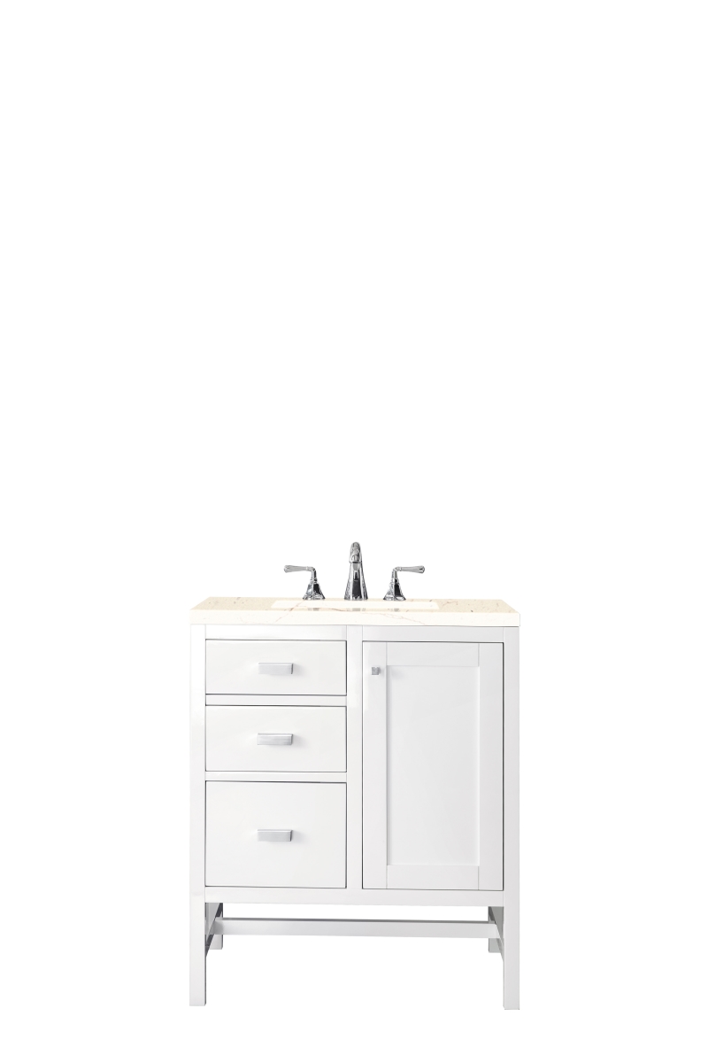 E444-V30-GW-3EMR 30 in. Addison Single Vanity Cabinet with 3 cm Eternal Marfil Top  Glossy White -  James Martin Vanities