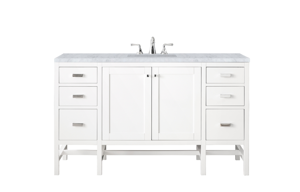 E444-V60S-GW-3CAR 60 in. Addison Single Vanity Cabinet with 3 CM Carrara White Top  Glossy White -  James Martin Vanities