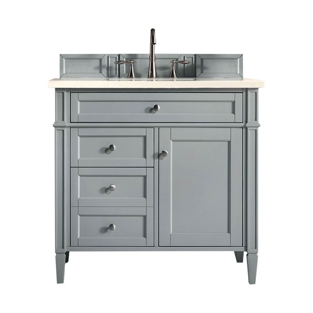 650-V36-UGR-3EMR 36 in. Brittany Single Vanity with 3 CM Eternal Marfil Quartz Top  Urban Gray -  James Martin Vanities