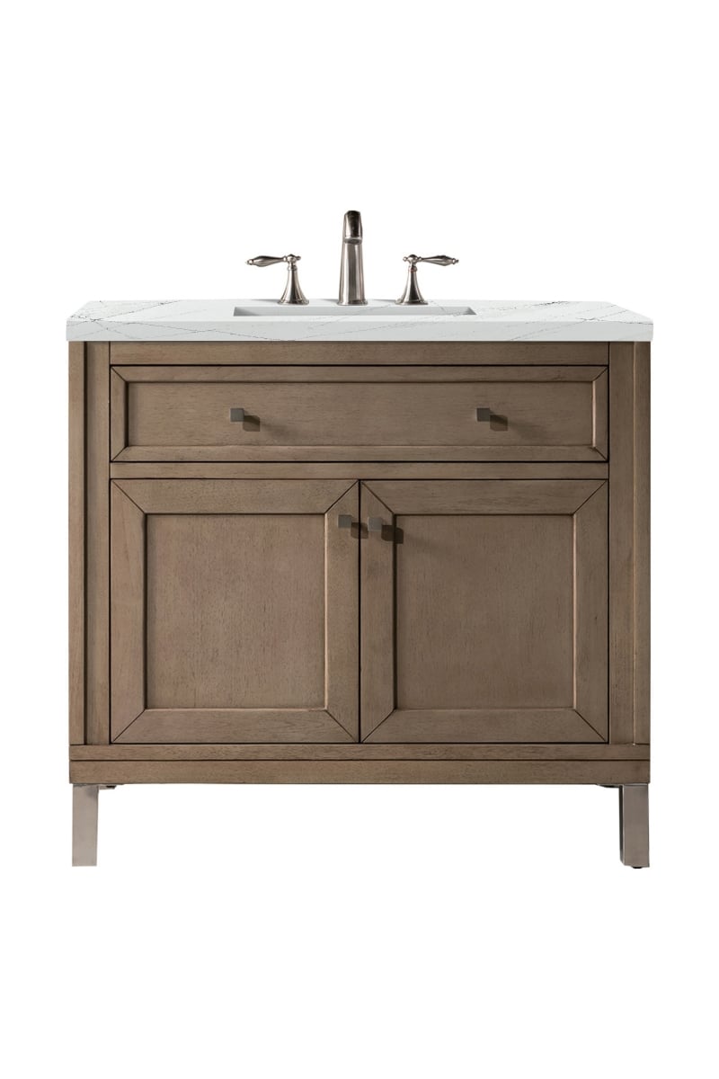 305-V36-WWW-3ENC 36 in. Chicago Single Vanity with 3 cm Ethereal Noctis Quartz Top  Whitewashed Walnut -  James Martin Vanities