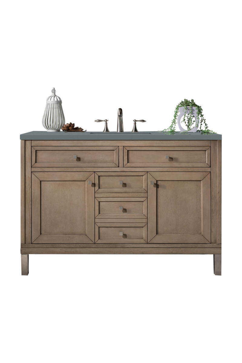 305-V48-WWW-3CBL 48 in. Chicago Single Bathroom Vanity with 3 cm Cala Blue Quartz Top  Whitewashed Walnut -  James Martin Vanities