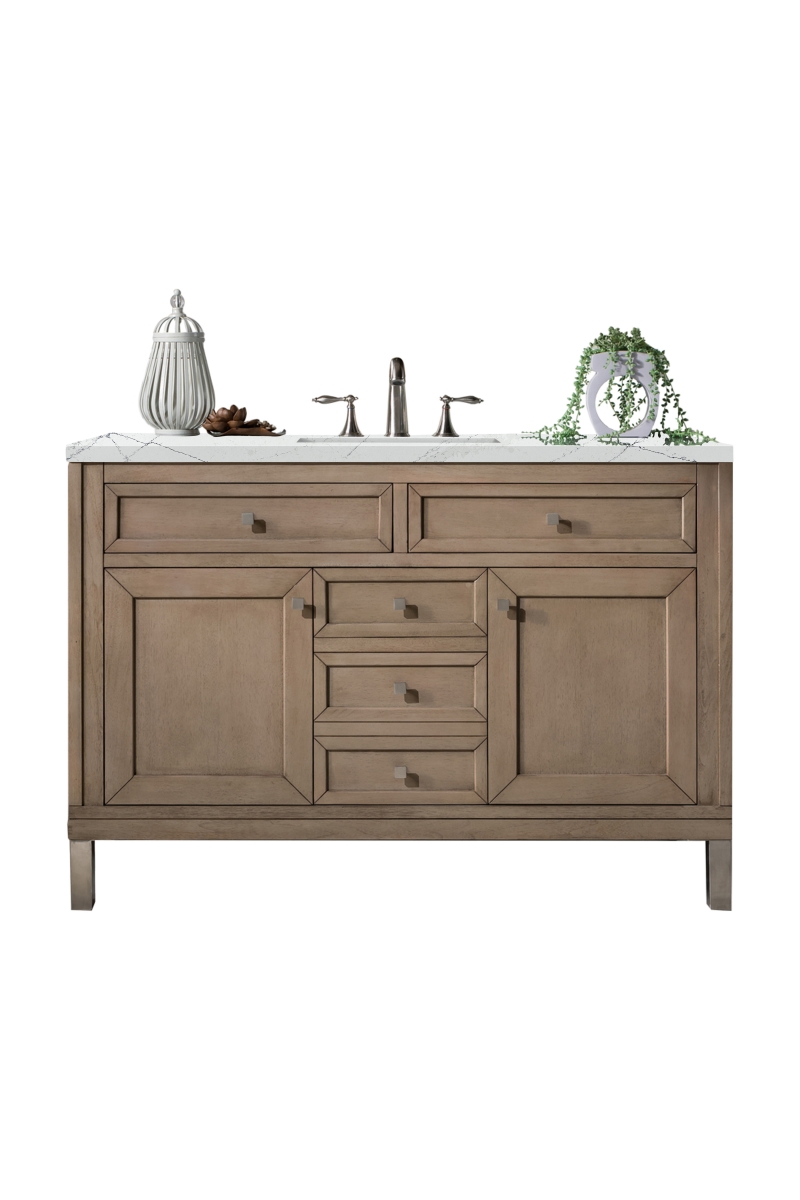305-V48-WWW-3ENC 48 in. Chicago Single Bathroom Vanity with 3 cm Ethereal Noctis Quartz Top  Whitewashed Walnut -  James Martin Vanities