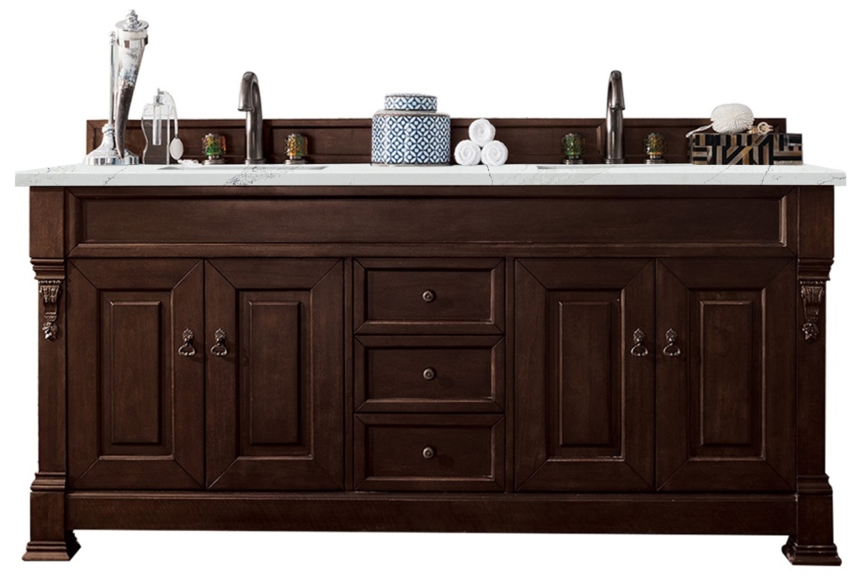 147-114-5761-3ENC 72 in. Brookfield Double Vanity with 3 cm Ethereal Noctis Quartz Top  Burnished Mahogany -  James Martin Vanities