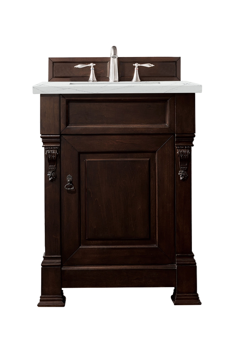 147-114-V26-BNM-3ENC 26 in. Brookfield Single Vanity with 3 cm Ethereal Noctis Quartz Top  Burnished Mahogany -  James Martin Vanities