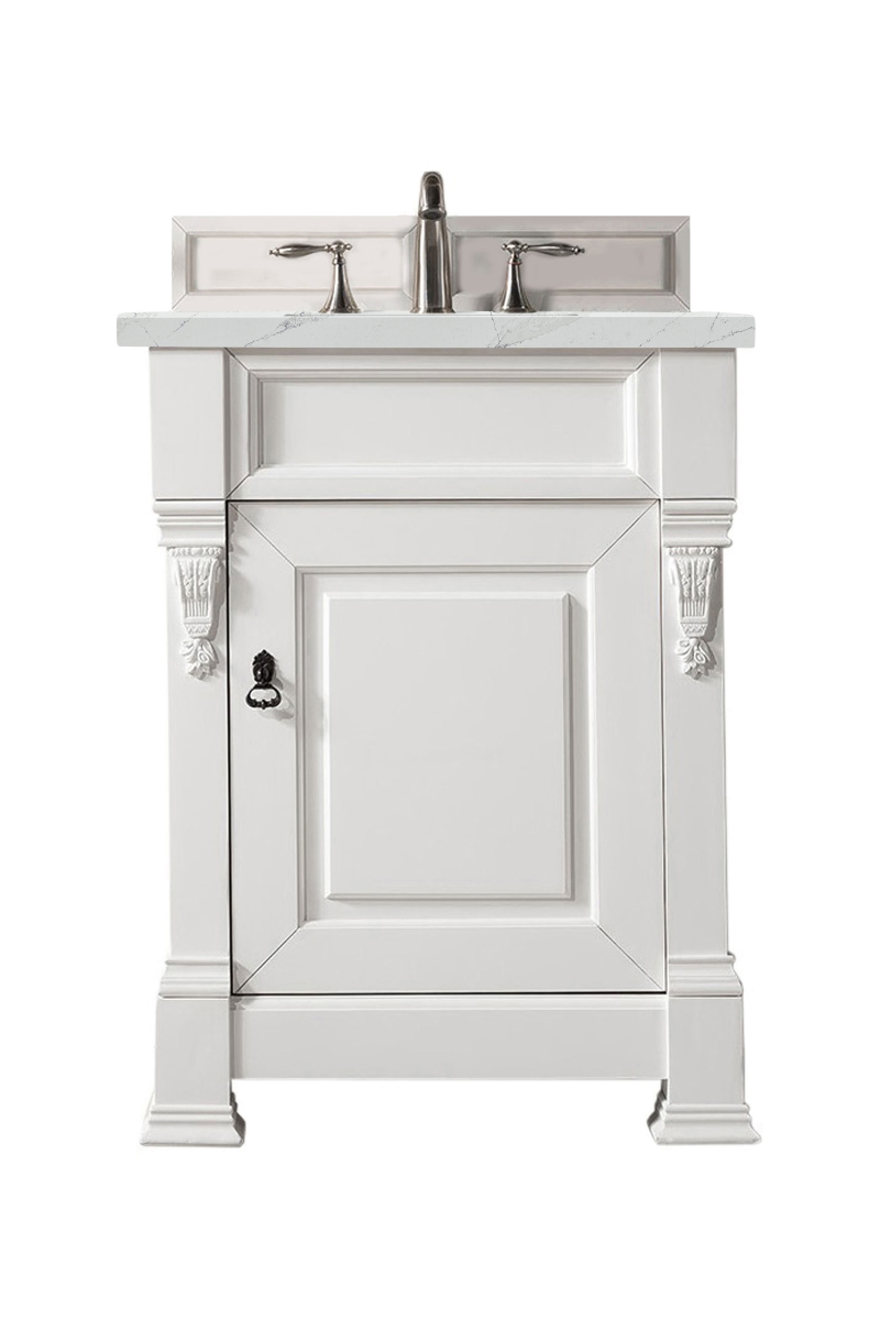 147-V26-BW-3ENC 26 in. Brookfield Single Vanity with 3 cm Ethereal Noctis Quartz Top  Bright White -  James Martin Vanities