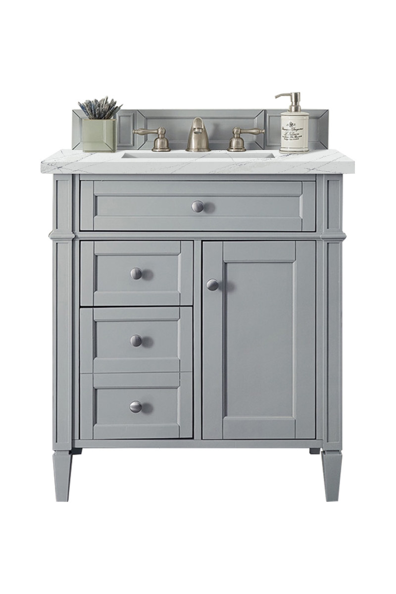 650-V30-UGR-3ENC 30 in. Brittany Single Bathroom Vanity with 3 cm Ethereal Noctis Quartz Top  Urban Grey -  James Martin Vanities