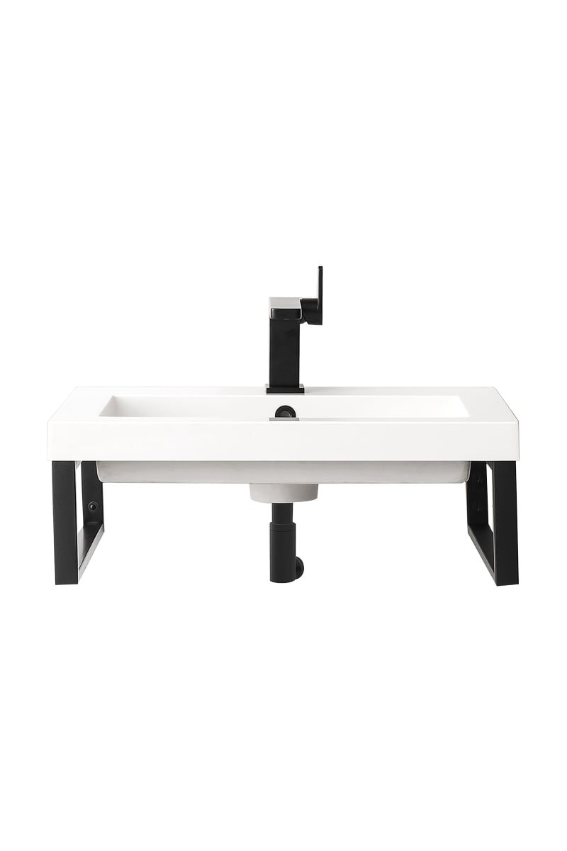 Picture of James Martin Furniture 055BK18MBK23.6WG2 18 in. Two Boston Wall Brackets with 23.6 in. White Glossy Composite Countertop, Matte Black