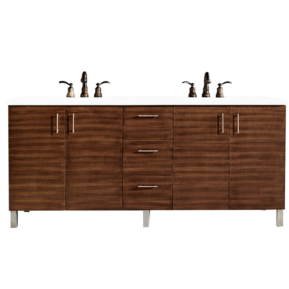 850-V72-AWT-3WZ 72 in. Metropolitan Double Vanity with 3CM White Zeus Quartz Top  American Walnut -  James Martin Vanities