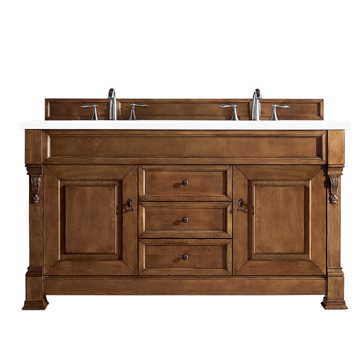 147-114-5671-3WZ 60 in. Brookfield Double Vanity with 3CM White Zeus Quartz Top  Country Oak -  James Martin Vanities