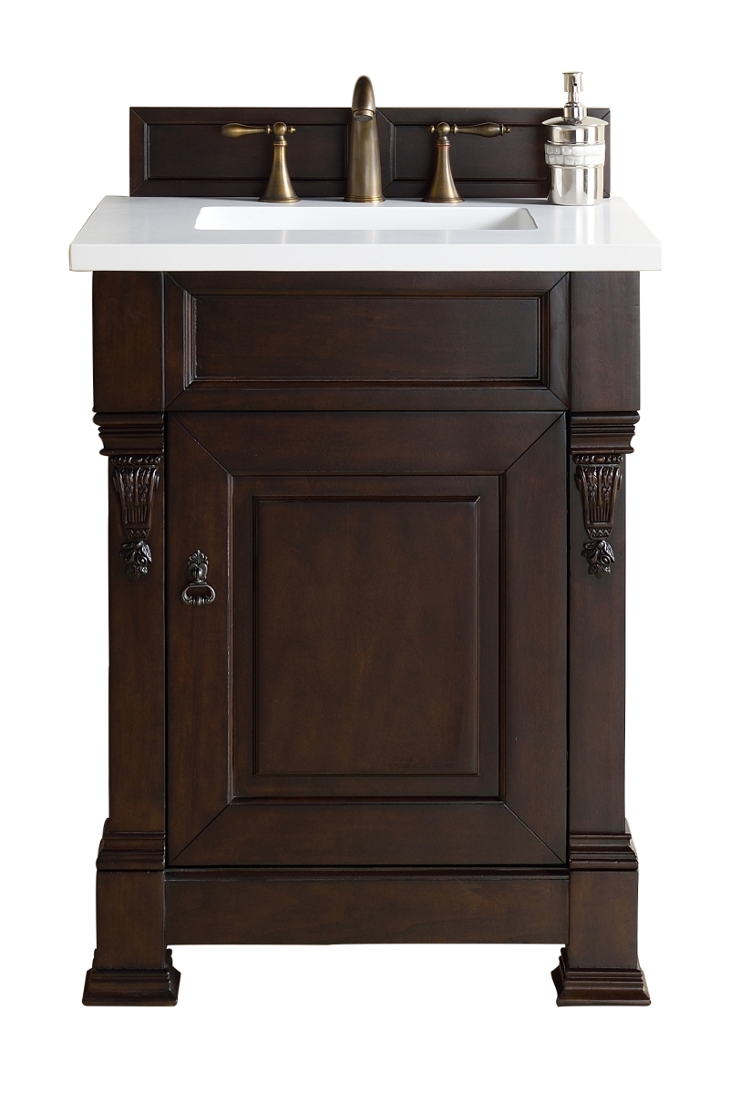 147-114-V26-BNM-3WZ 26 in. Brookfield Single Vanity with 3CM White Zeus Quartz Top  Burnished Mahogany -  James Martin Vanities