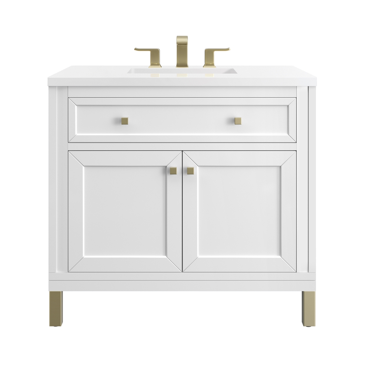 305-V36-GW-3WZ 36 in. Chicago Single Vanity with 3CM White Zeus Top, Glossy White -  James Martin Furniture