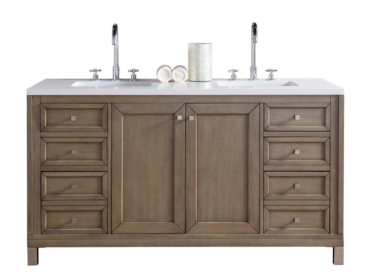 305-V60D-WWW-3WZ 60 in. Chicago Double Vanity with 3CM White Zeus Quartz Top  Whitewashed Walnut -  James Martin Vanities