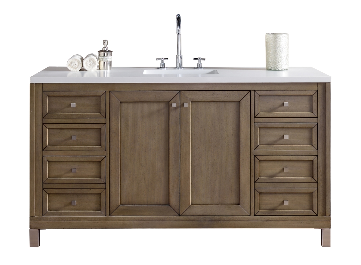 305-V60S-WWW-3WZ 60 in. Chicago Single Vanity with 3CM White Zeus Quartz Top  Whitewashed Walnut -  James Martin Vanities