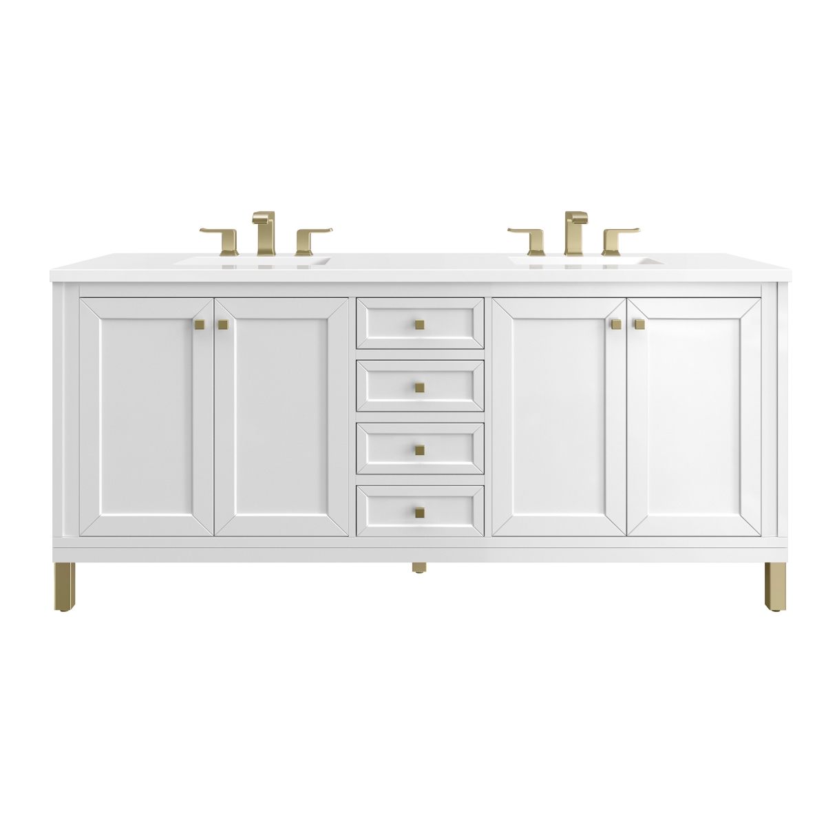 305-V72-GW-3WZ 72 in. Chicago Double Vanity with 3CM White Zeus Top, Glossy White -  James Martin Furniture