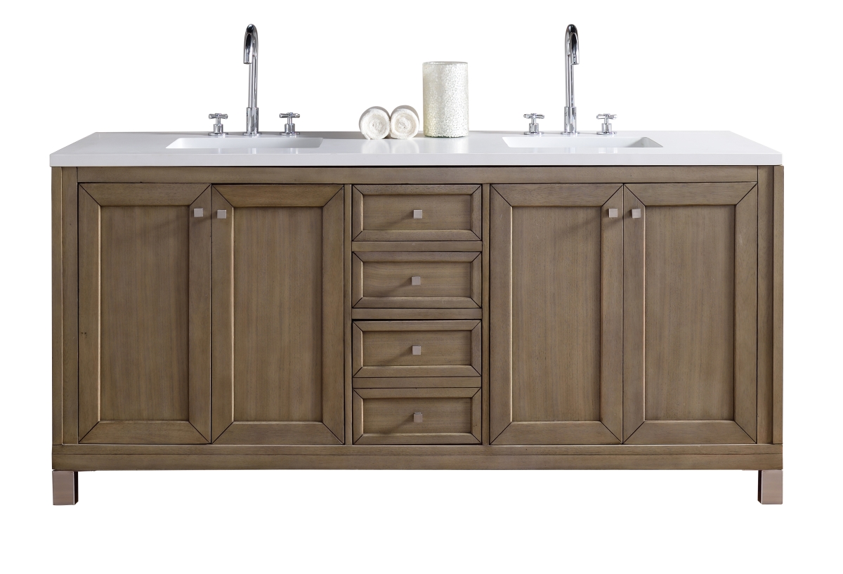 305-V72-WWW-3WZ 72 in. Chicago Double Vanity with 3CM White Zeus Quartz Top  Whitewashed Walnut -  James Martin Vanities