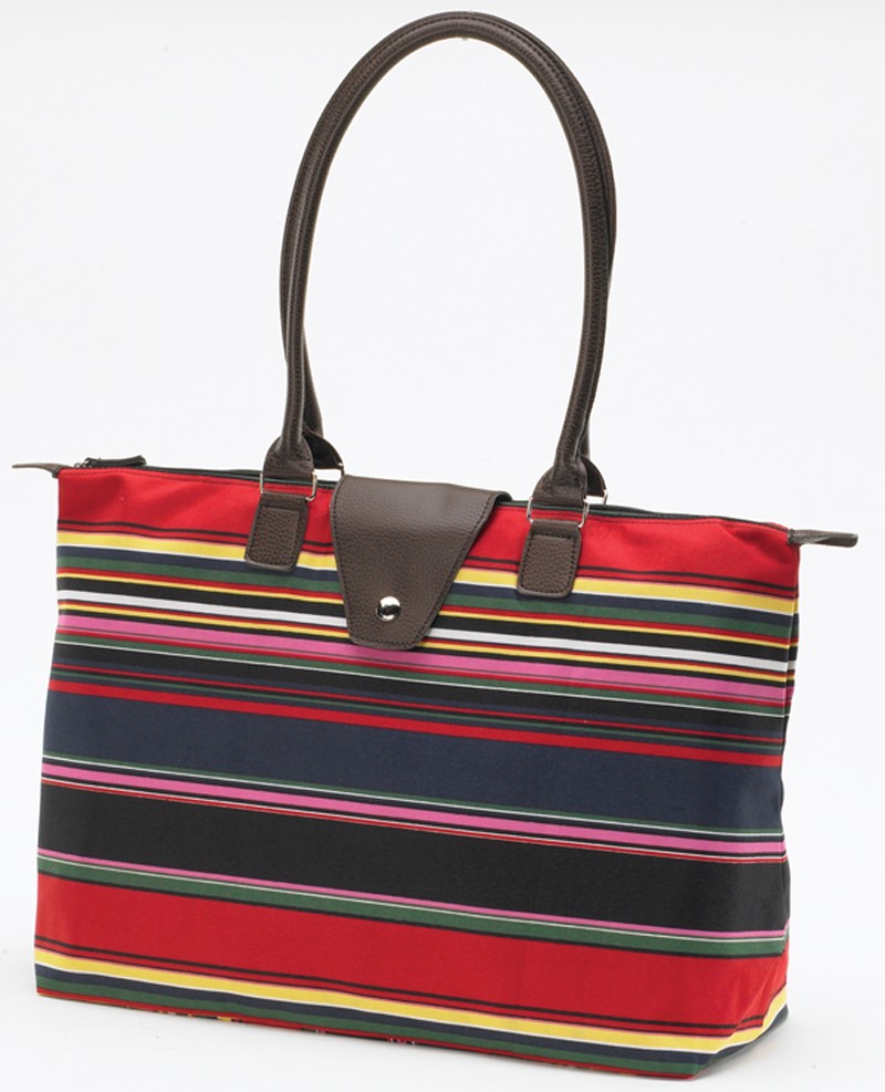 Long Handle Fold-Up Bag, Red & Blue Stripe