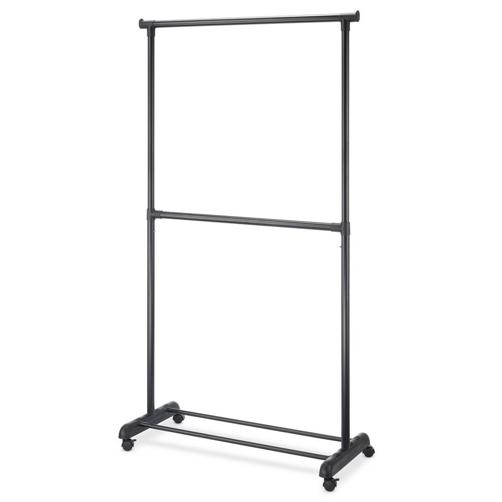 Adjustable 2-Rod Garment Rack - Black - 18.5 x 37.25 x 70.25 in. - Space-Saving Design