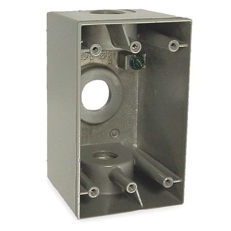 Weatherproof Electrical Box, 1 Gang, 1/2 in Hub Size, 3 Inlets, 4.5 in L, 2.75 in W, Aluminum, Gray