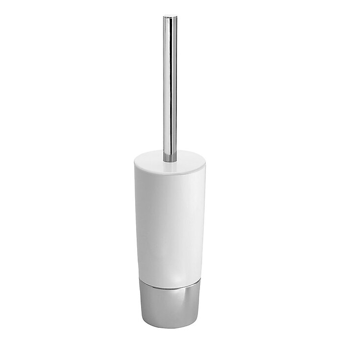 iDesign 99000 Duetto Plastic Toilet Bowl Brush and Holder, Slim Set for Bathroom Cleaning and Storage, 4" x 4" x 17.2", White and Chrome