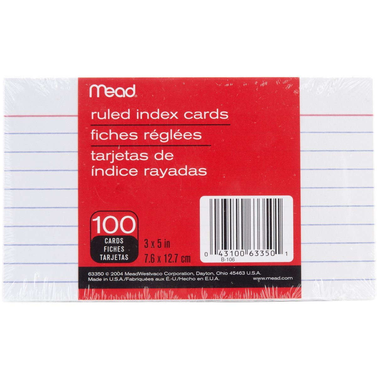 Picture of Mead Products 63350 Mead Products 63350 3 in. X 5 in. White Ruled Index Cards 100 Count