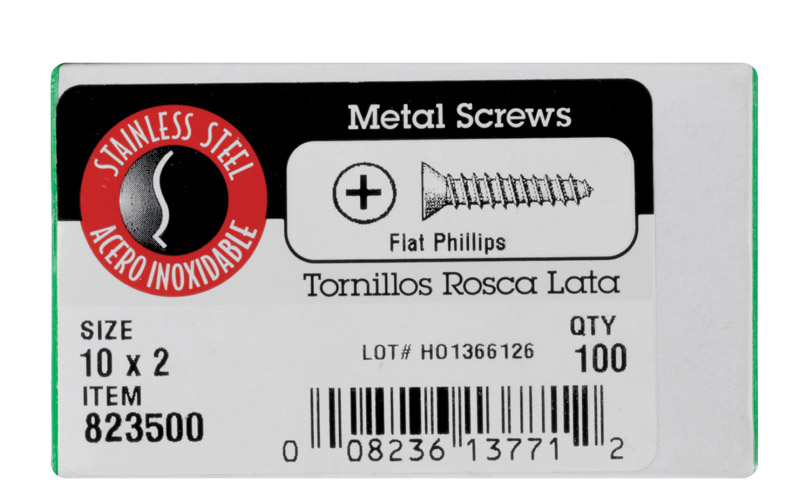 Picture of ACEDS 55694 2 in. No.10 Stainless Steel Phillip Flat Head Sheet Metal Screw - 100 Per Box
