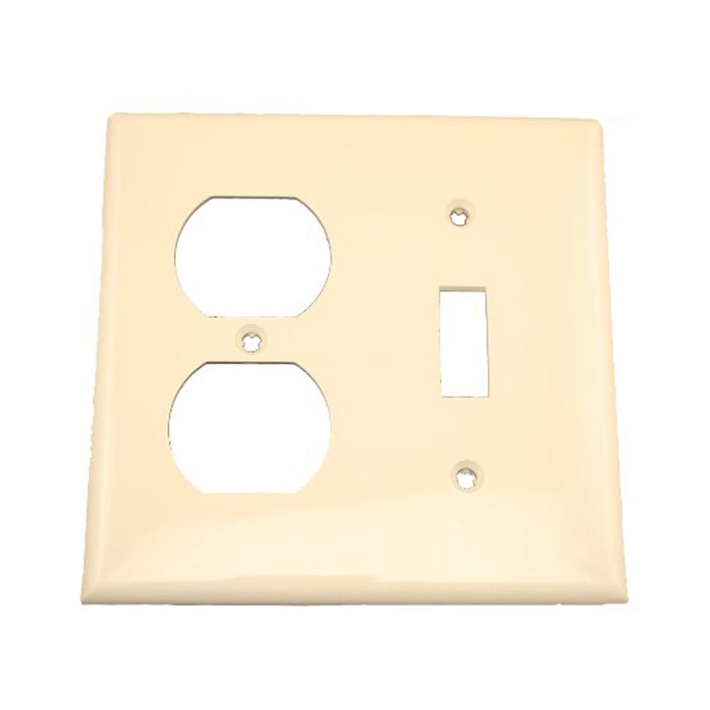 4.56 x 4.5 in. 2 Gang Standard Light Almond Toggle & Duplex Wall Plate, White