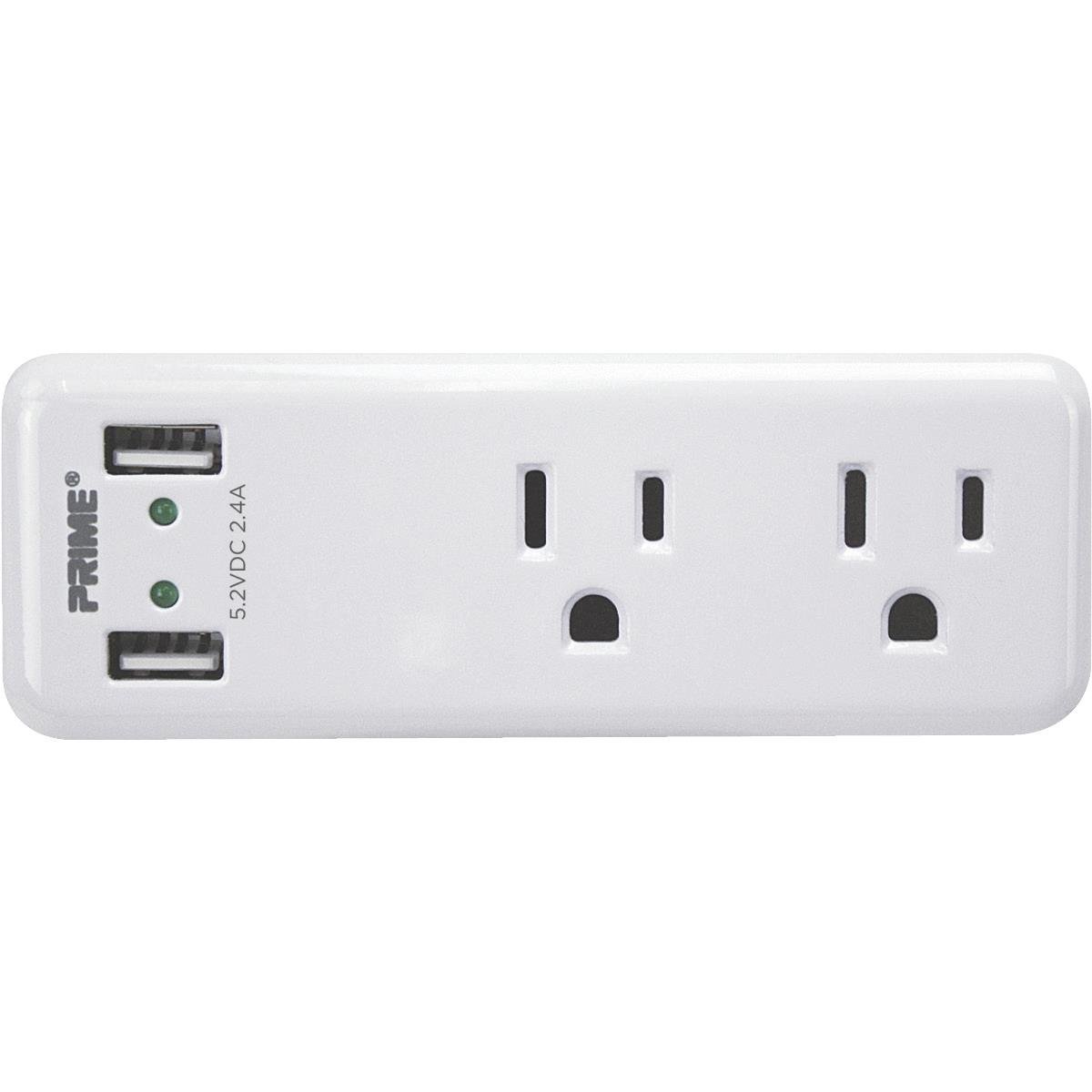 125 V 2-Outlet & 2.4A 2-USB Port High Speed Charger, White -  Proplus, PR783778