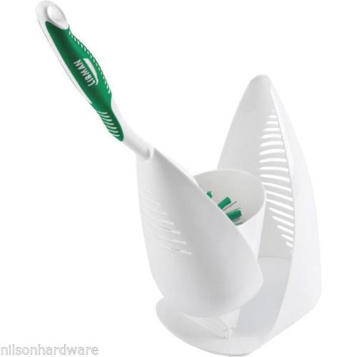 01022 17 in. Premium Angled Toilet Bowl Brush & Caddy, White