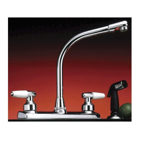 Picture of LDR 013 3900CP Chrome & White 2 Handle Kitchen Faucet with High-Rise Sprayer