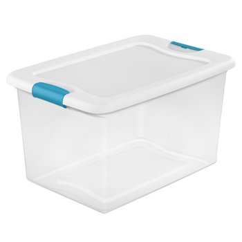 Picture of Sterilite 14978006 6 qt Clear Latching Tote Storage Box White Lid &amp; Blue Latches