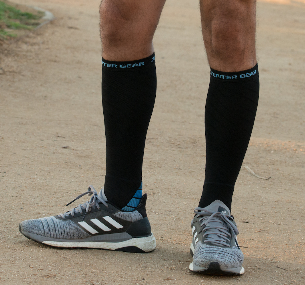 Endurance Compression Socks for Running & Hiking - Black with Blue Accent - Large & Extra Large
