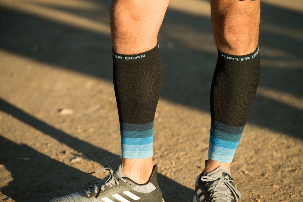 Endurance Compression Calf & Leg Sleeve for Running & Hiking, Black with Blue Accent - Large & Extra Large
