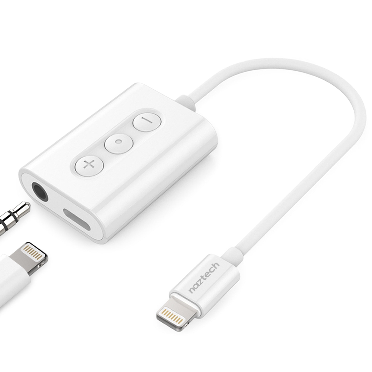 Picture of Naztech 14596-HYP 3.5 mm MFI Lightning to Audio Plus Charging Adapter, White