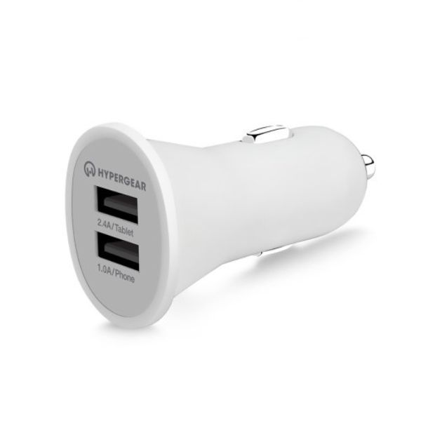 Picture of HyperGear 13475-HYP Dual USB 2.4A Rubberized Vehicle Charger Gen-2 White