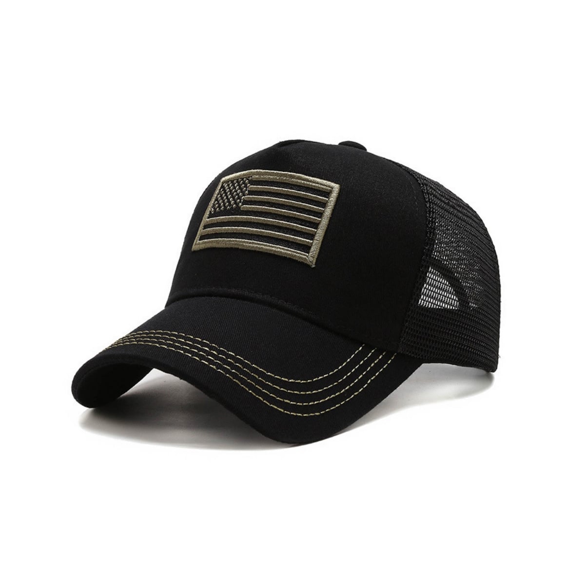 American Flag Trucker Hat with Adjustable Strap - Breathable & Unisex () Black/ Green