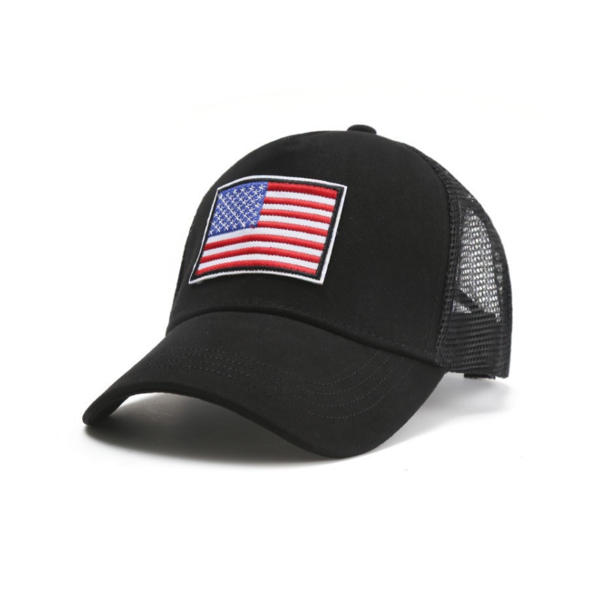 American Flag Trucker Hat with Adjustable Strap - Breathable & Unisex () Black