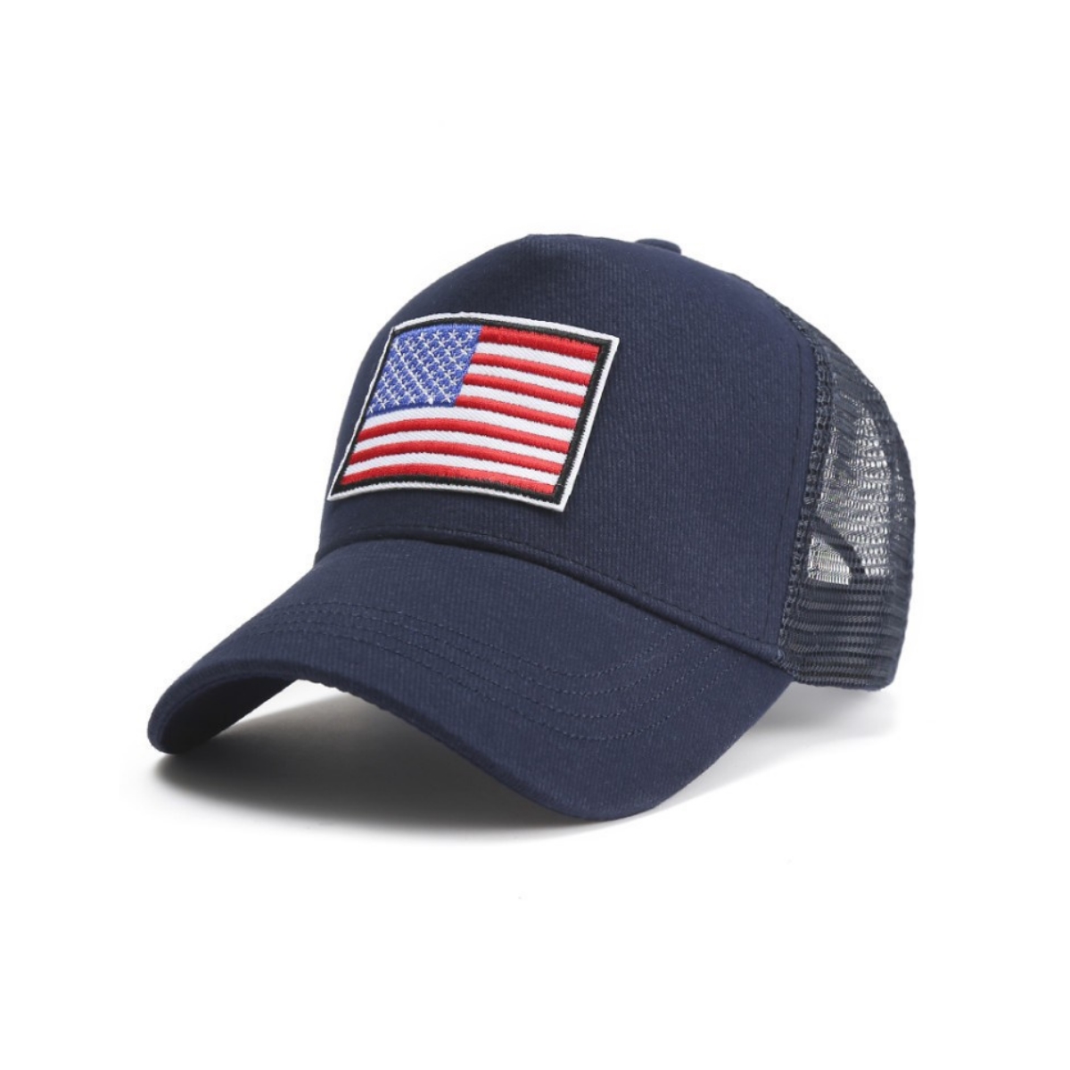 American Flag Trucker Hat with Adjustable Strap - Breathable & Unisex () Blue