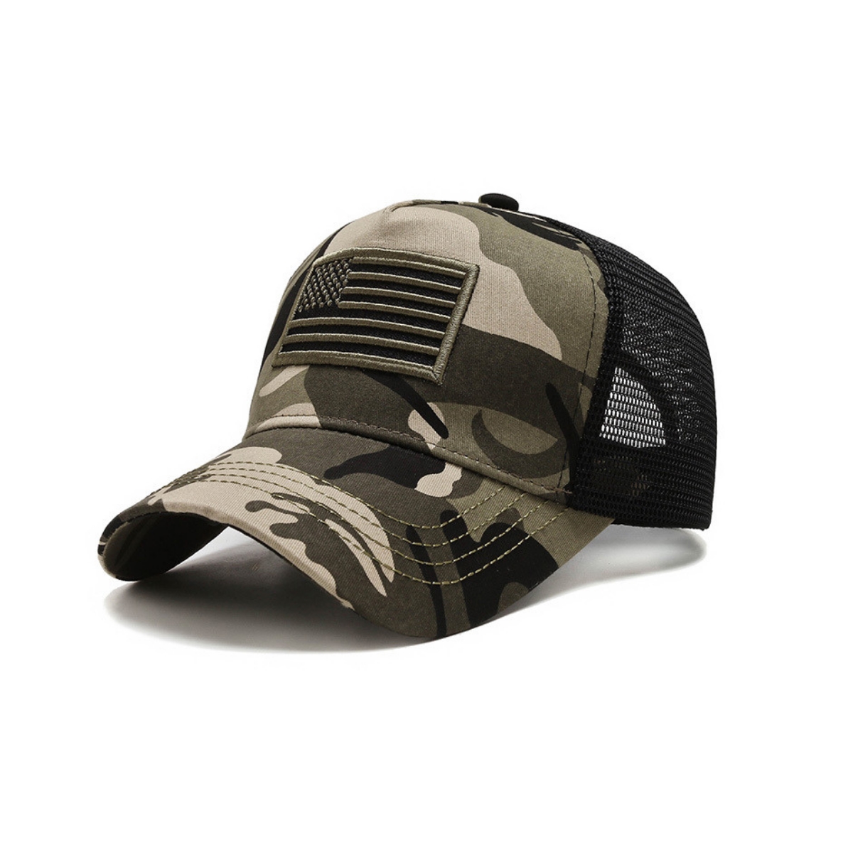American Flag Trucker Hat with Adjustable Strap - Breathable & Unisex () Camo