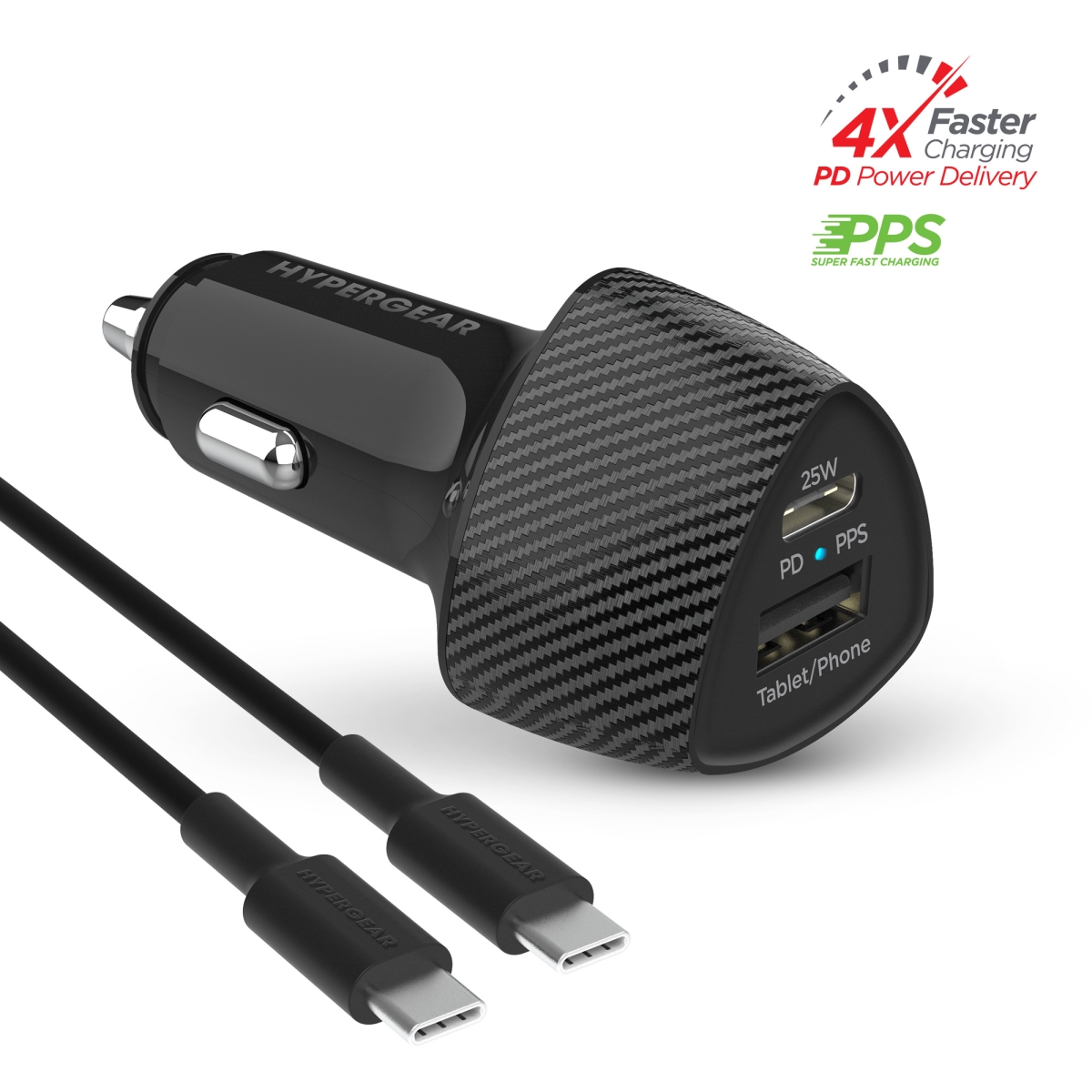 HyperGear SpeedBoost 25W PD USB-C Car Kit with PPS Fast Charge Tech () Black