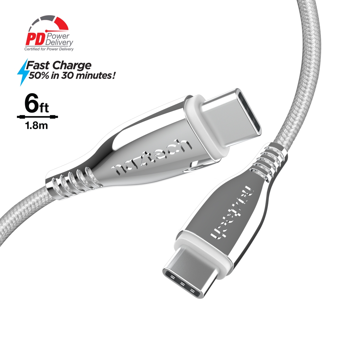 Titanium USB-C to USB-C Braided Cable 6ft () White
